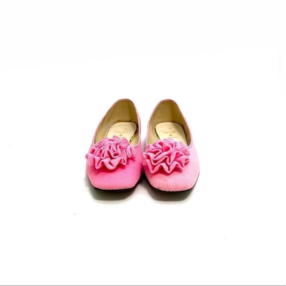 Vintage 1960s vegan pink fabric rosette flats - Picture 2 of 9